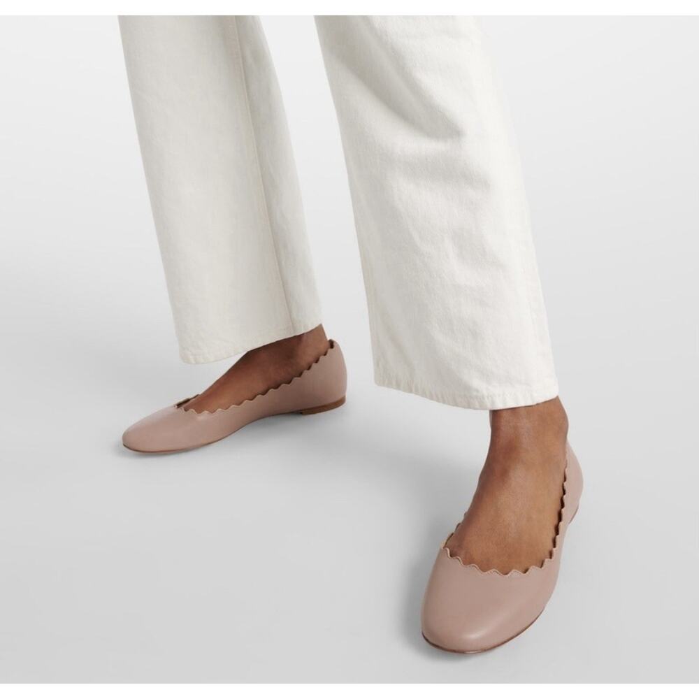 Chloe Women's Lauren Scalloped Leather Ballet Flats IT 38 US 8 Pink Tea Luxury